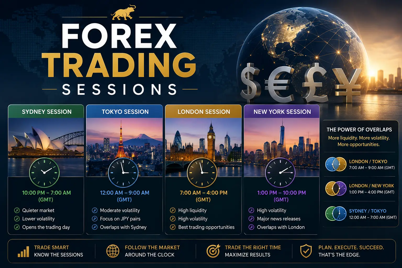Forex Trading Sessions: Hours, Overlaps, and Liquidity